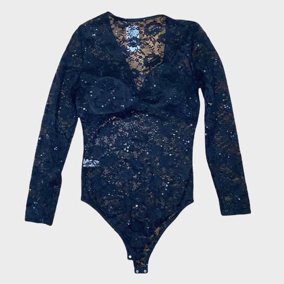 NWT Black Lace Sequin Bodysuit - Picture 5 of 5